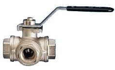 Art. 3500:  3-Wege Muffen Kugelhahn aus Messing mit T-Bohrung, ISO-Direktmontage