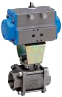 Art. 710+DA/SR: 3-teiliger Edelstahl Kugelhahn, Innengewinde, mit pneumatischem Stellantrieb Typ DA/SR